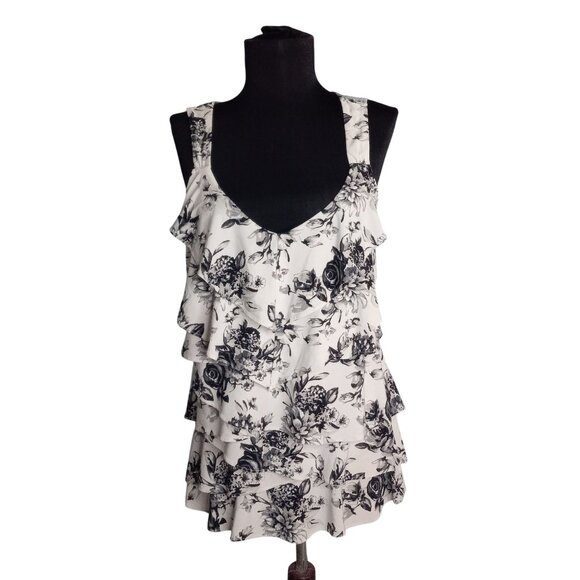 White House Black Market Tops - White House Black Market Size M Tank Top Floral Tiered Ruffle Sleeveless